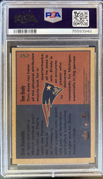 Back of 2000 Fleer Tradition Tom Brady / David Stachelski #352 RC PSA 8