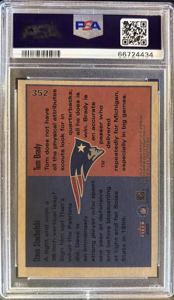 Back of 2000 Fleer Tradition Tom Brady / David Stachelski #352 RC PSA 7