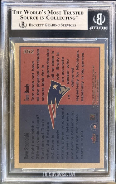 Back of 2000 Fleer Tradition Tom Brady / David Stachelski #352 RC BGS 9