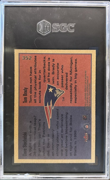 Back of 2000 Fleer Tradition Tom Brady / David Stachelski #352 RC SGC 9