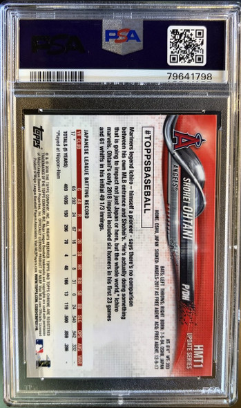 Back of 2018 Topps Chrome Update Shohei Ohtani #HMT1 RC PSA 9
