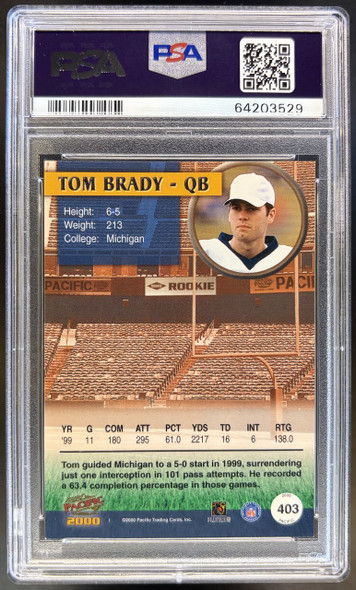 2000 Pacific Tom Brady #403 Rookie Card PSA 5 — back of card