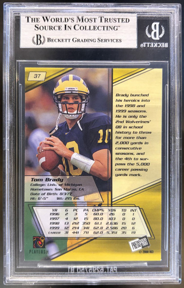 2000 Press Pass Tom Brady #37 Rookie Card BGS 8.5 — back of card