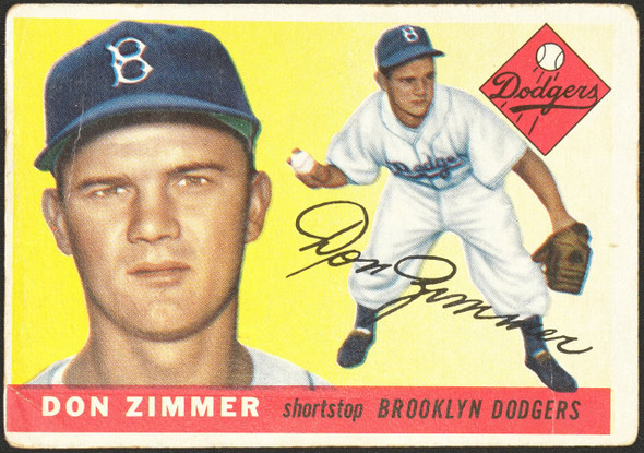 1955 Topps Don Zimmer #92 Brooklyn Dodgers RC Low Grade - Marks front of card