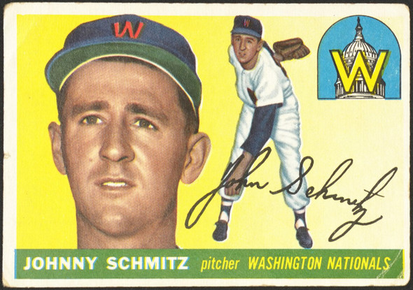 1955 Topps Johnny Schmitz #159 Washington Senators Fair front of card