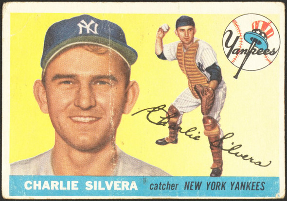 1955 Topps Charlie Silvera #188 New York Yankees High Number Low Grade - Creases — Example A front of card
