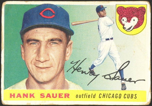 1955 Topps Hank Sauer #45 Chicago Cubs Fair — Example A front of card