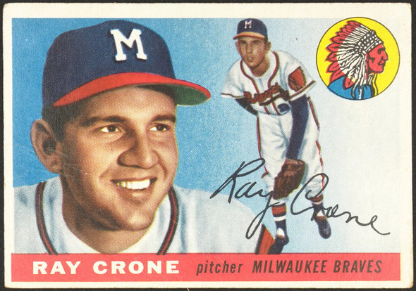 1955 Topps Ray Crone #149 Milwaukee Braves Low Grade - Creases front of card