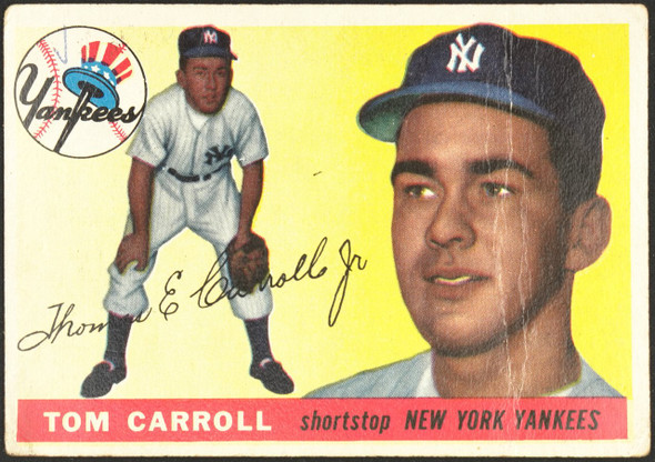 1955 Topps Tom Carroll #158 New York Yankees RC Low Grade - Creases front of card