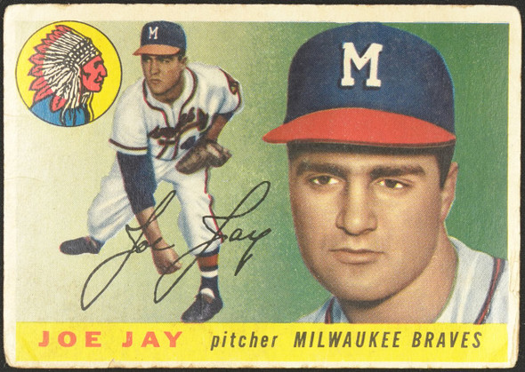 1955 Topps Joey Jay #134 Milwaukee Braves Low Grade - Creases front of card