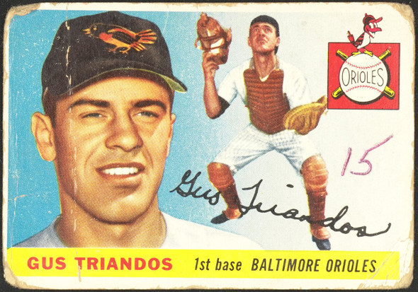 1955 Topps Gus Triandos #64 Baltimore Orioles RC Low Grade - Marks front of card
