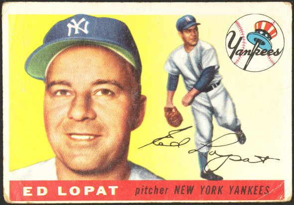 1955 Topps Ed Lopat #109 New York Yankees Low Grade - Creases front of card