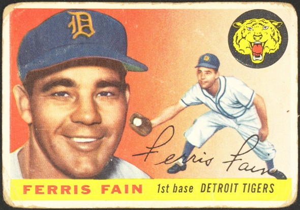 1955 Topps Ferris Fain #11 Detroit Tigers Low Grade - Creases — Example A front of card