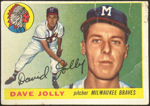 1955 Topps Dave Jolly #35 Milwaukee Braves Low Grade - Creases front of card