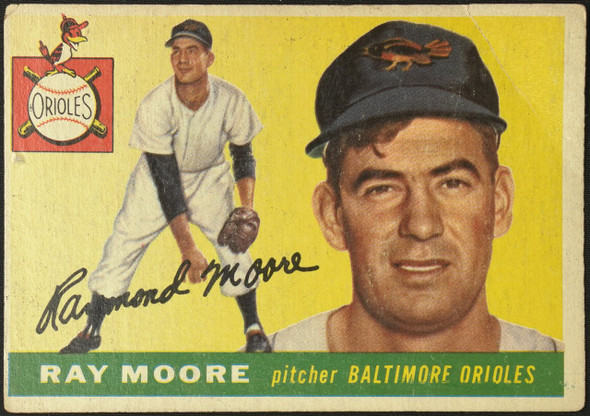 1955 Topps Ray Moore #208 Baltimore Orioles RC High Number Low Grade - Creases front of card