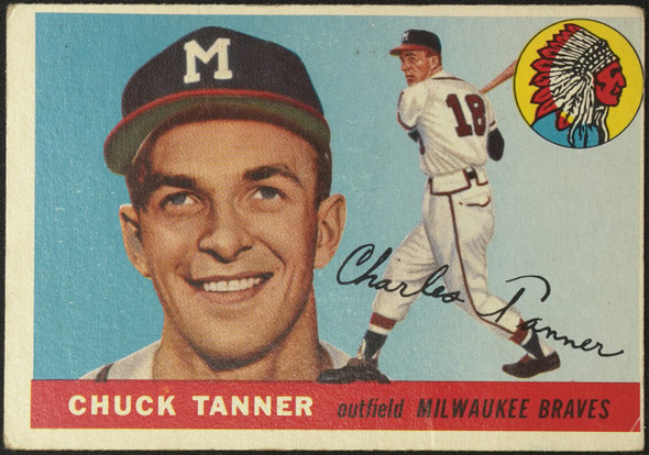 1955 Topps Chuck Tanner #161 Milwaukee Braves RC High Number Low Grade - Creases Example A front of card