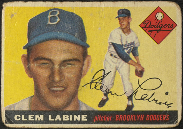1955 Topps Clem Labine #180 Brooklyn Dodgers High Number Low Grade - Creases Example A front of card
