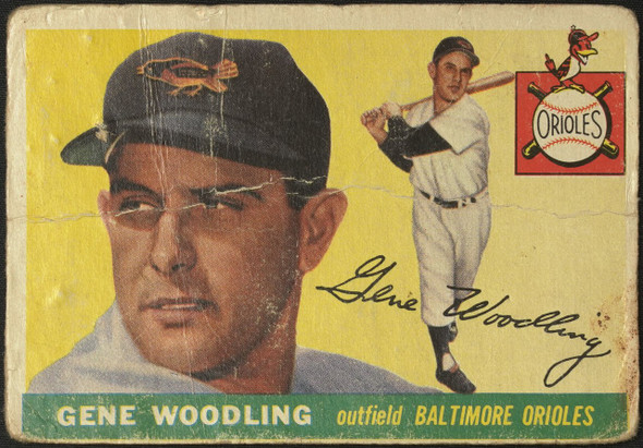 1955 Topps Gene Woodling #190 Baltimore Orioles High Number Low Grade - Creases — Example B front of card