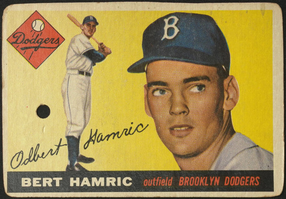 1955 Topps Bert Hamric #199 Brooklyn Dodgers RC High Number Low Grade - Creases — Example B front of card