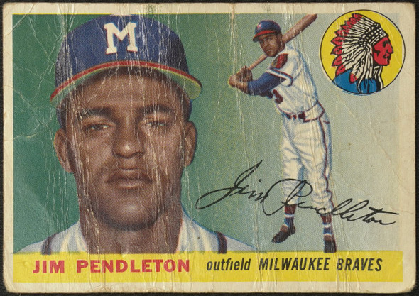 1955 Topps Jim Pendleton #15 Milwaukee Braves Low Grade - Creases Example A front of card