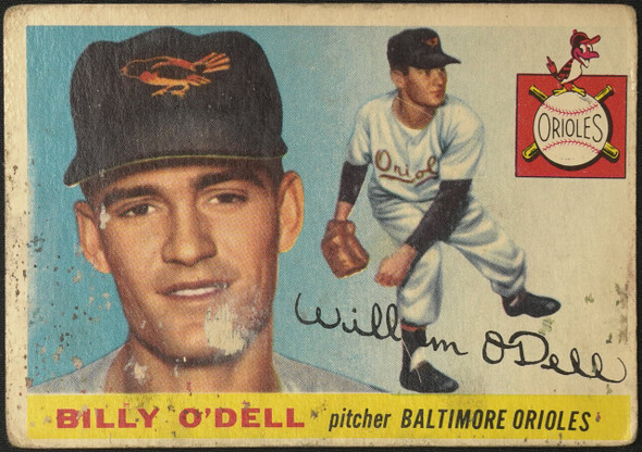 1955 Topps Billy O'Dell #57 Baltimore Orioles Low Grade - Creases front of card