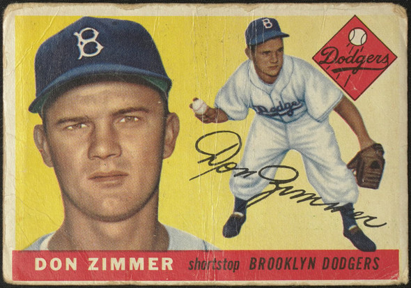 1955 Topps Don Zimmer #92 Brooklyn Dodgers RC Low Grade - Creases front of card