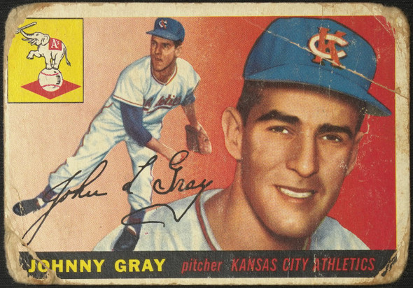 1955 Topps Johnny Gray #101 Kansas City Athletics Low Grade - Creases Example A front of card