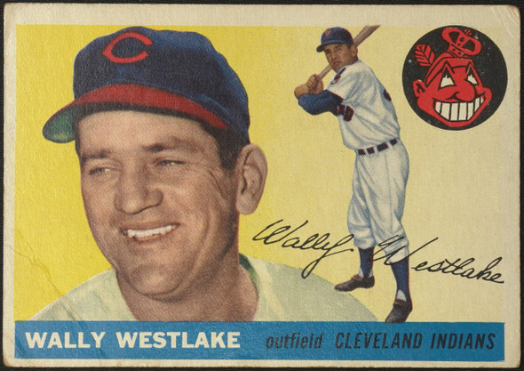 1955 Topps Wally Westlake #102 Cleveland Indians Low Grade - Creases — Example A front of card