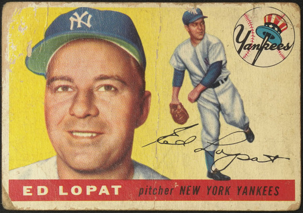 1955 Topps Ed Lopat #109 New York Yankees Low Grade - Creases Example A front of card