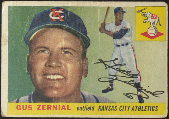 1955 Topps Gus Zernial #110 Kansas City Athletics Low Grade - Creases Example A front of card