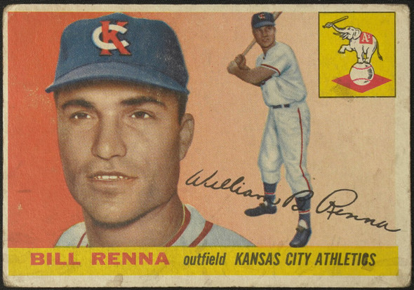 1955 Topps Bill Renna #121 Kansas City Athletics Low Grade - Creases — Example B front of card