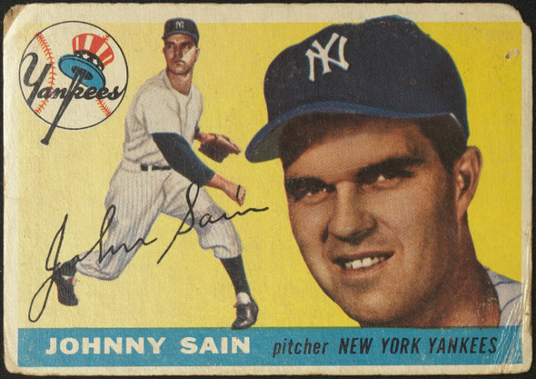 1955 Topps Johnny Sain #193 New York Yankees High Number Fair Example A front of card