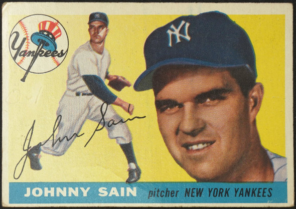 1955 Topps Johnny Sain #193 New York Yankees High Number Fair Example B front of card