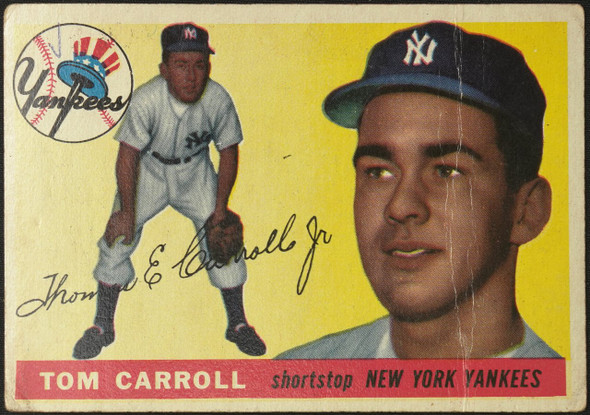 1955 Topps Tom Carroll #158 New York Yankees RC Low Grade - Creases Example A front of card
