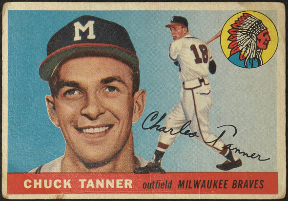 1955 Topps Chuck Tanner #161 Milwaukee Braves RC High Number Low Grade - Creases Example B front of card