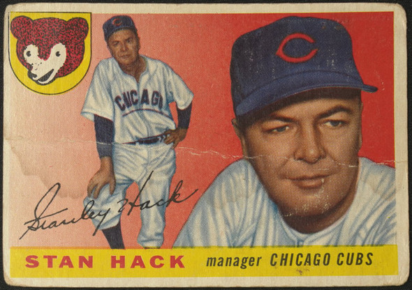 1955 Topps Stan Hack #6 Chicago Cubs Low Grade - Creases Example B front of card