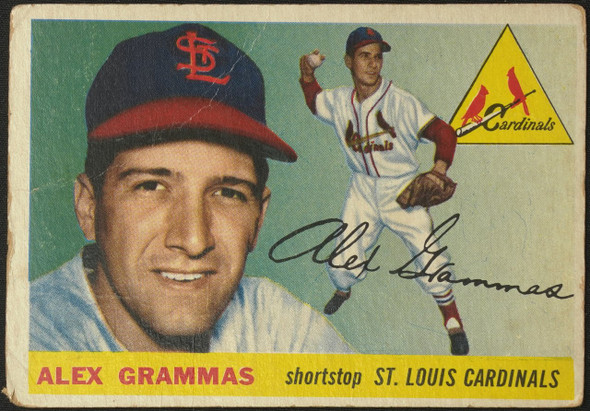 1955 Topps Alex Grammas #21 St. Louis Cardinals Low Grade - Creases Example A front of card