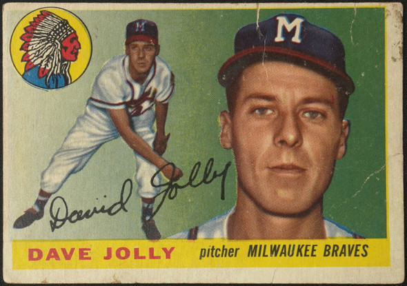 1955 Topps Dave Jolly #35 Milwaukee Braves Low Grade - Creases Example A front of card