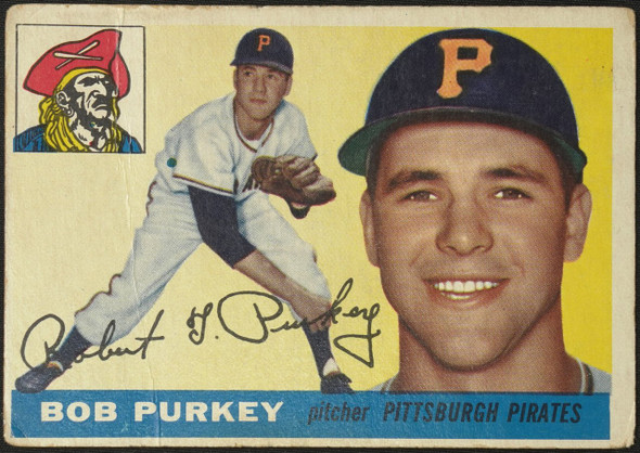1955 Topps Bob Purkey #118 Pittsburgh Pirates Low Grade - Creases front of card