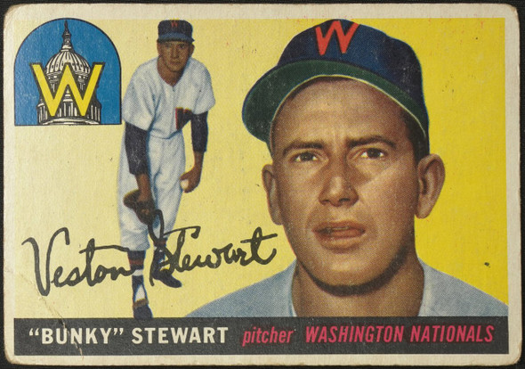 1955 Topps Bunky Stewart #136 Washington Senators Low Grade - Creases front of card