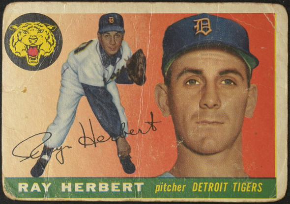 1955 Topps Ray Herbert #138 Detroit Tigers Low Grade - Creases Example B front of card