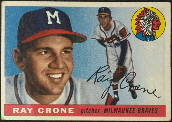 1955 Topps Ray Crone #149 Milwaukee Braves Low Grade - Creases — Example B front of card