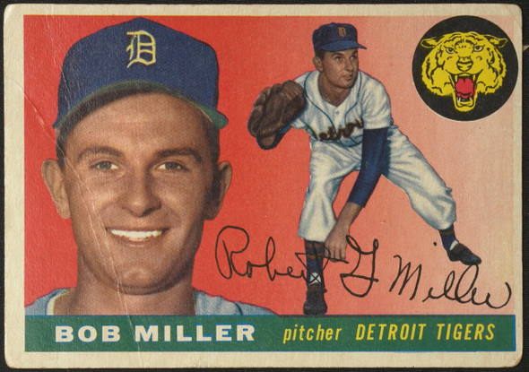1955 Topps Bob Miller #9 Detroit Tigers Low Grade - Creases Example A front of card