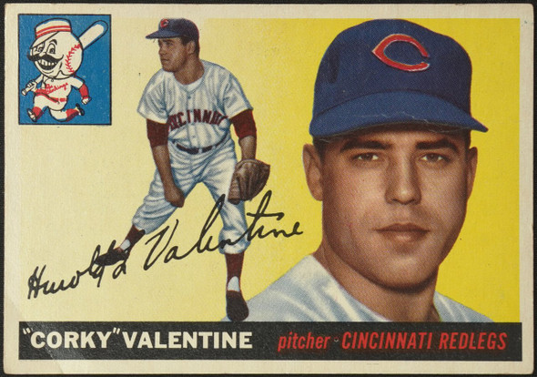 1955 Topps Corky Valentine #44 Cincinnati Redlegs Fair Example B front of card