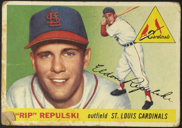 1955 Topps Rip Repulski #55 St. Louis Cardinals Low Grade - Creases front of card