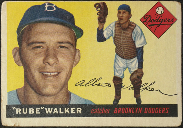 1955 Topps Rube Walker #108 Brooklyn Dodgers Low Grade - Creases Example B front of card