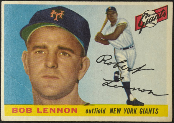1955 Topps Bob Lennon #119 New York Giants Low Grade - Creases — Example B front of card