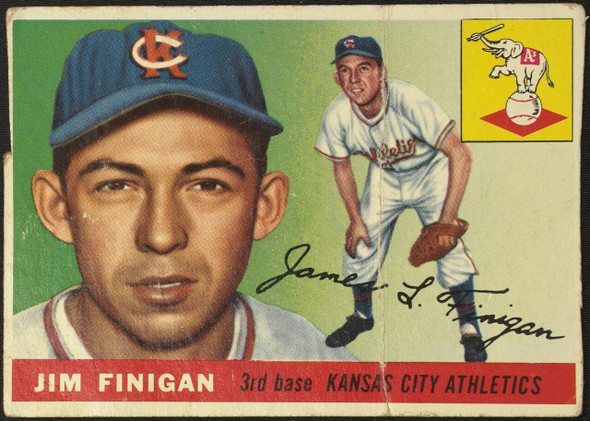1955 Topps Jim Finigan #14 Kansas City Athletics RC Low Grade - Creases — Example B front of card