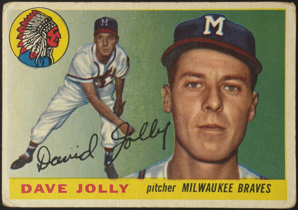 1955 Topps Dave Jolly #35 Milwaukee Braves Low Grade - Creases Example B front of card