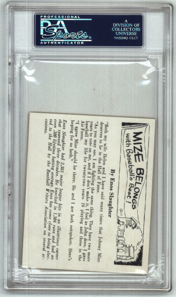 1977 The Johnny Mize Story Enos Slaughter & Johnny Mize PSA Dual Auto back of card